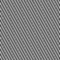 A synthetic black-and-white striped pattern at near-Nyquist frequency, oriented at 18 degrees from horizontal. Clean, monochrome, no colour anywhere.